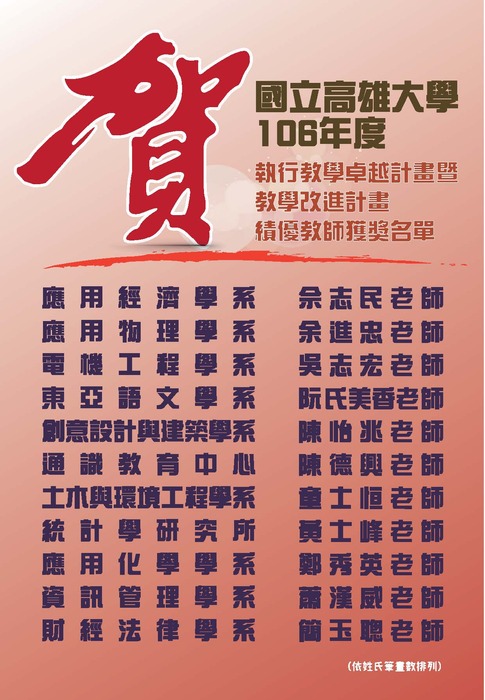 106年度-績優教師獲獎名單